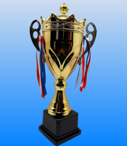 26.5" Gold Trophy Cup with Crown Top & Ribbons