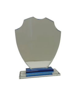 Crystal Glass Shield Award with Blue Accent Base